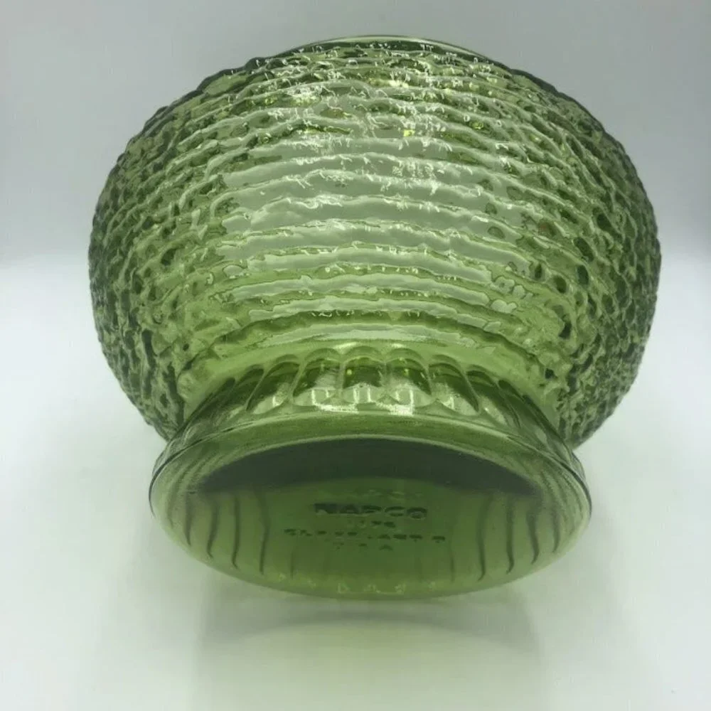 Vintage NAPCO 1176 Green Glass Vase Bowl Ribbed